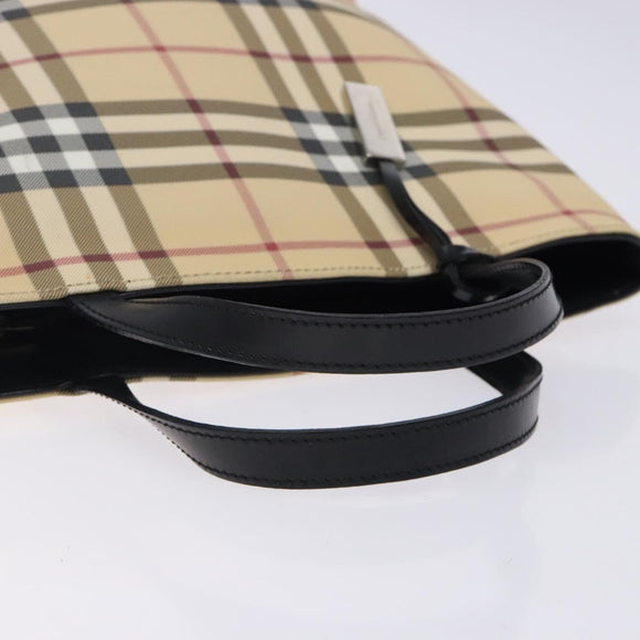 BURBERRY Nova Check Hand Bag PVC Beige Silver Auth 133131