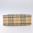 BURBERRY Nova Check Hand Bag PVC Beige Silver Auth 133131-5