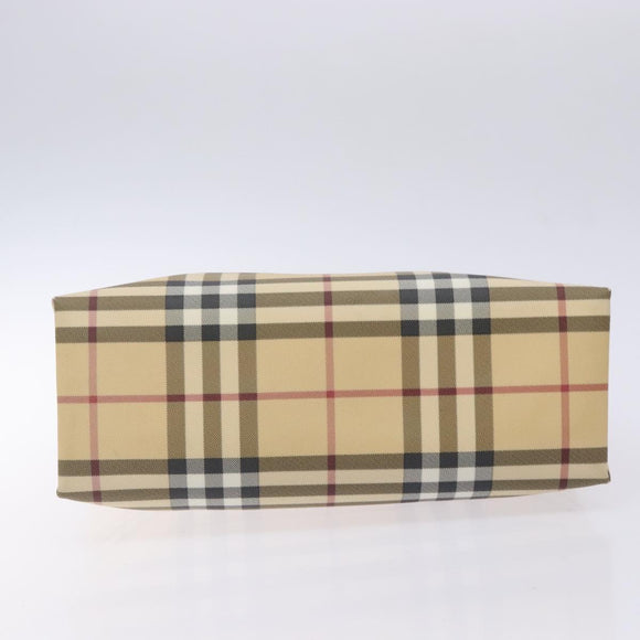 BURBERRY Nova Check Hand Bag PVC Beige Silver Auth 133131