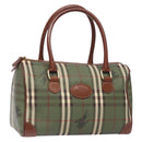 Burberrys Nova Check Hand Bag PVC Leather Green Gold Auth 133132-1