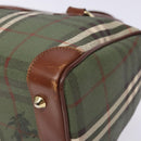 Burberrys Nova Check Hand Bag PVC Leather Green Gold Auth 133132-9