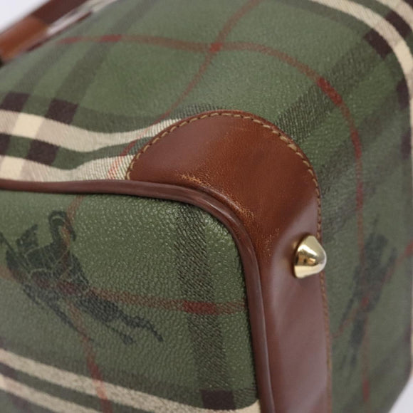Burberrys Nova Check Hand Bag PVC Leather Green Gold Auth 133132