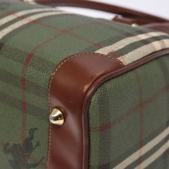 Burberrys Nova Check Hand Bag PVC Leather Green Gold Auth 133132