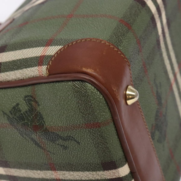 Burberrys Nova Check Hand Bag PVC Leather Green Gold Auth 133132