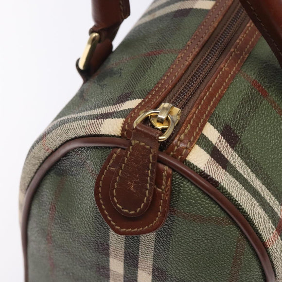 Burberrys Nova Check Hand Bag PVC Leather Green Gold Auth 133132