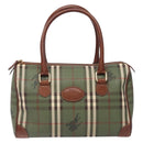 Burberrys Nova Check Hand Bag PVC Leather Green Gold Auth 133132-13