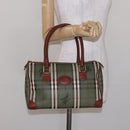 Burberrys Nova Check Hand Bag PVC Leather Green Gold Auth 133132-21