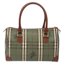 Burberrys Nova Check Hand Bag PVC Leather Green Gold Auth 133132-2