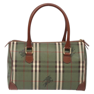Burberrys Nova Check Hand Bag PVC Leather Green Gold Auth 133132 - 0