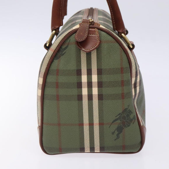 Burberrys Nova Check Hand Bag PVC Leather Green Gold Auth 133132