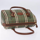 Burberrys Nova Check Hand Bag PVC Leather Green Gold Auth 133132-6