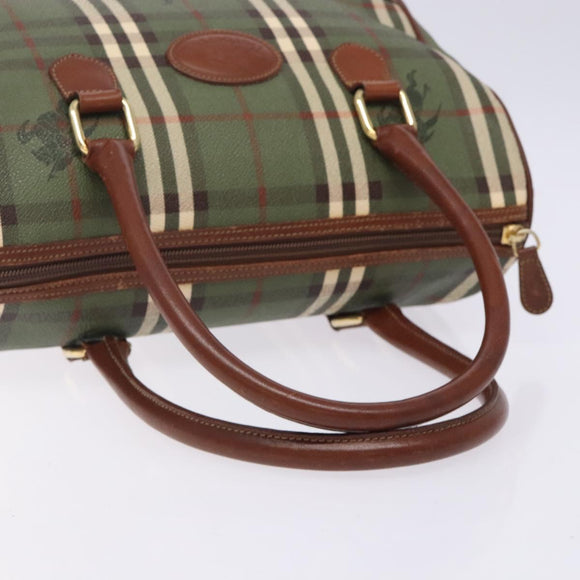 Burberrys Nova Check Hand Bag PVC Leather Green Gold Auth 133132