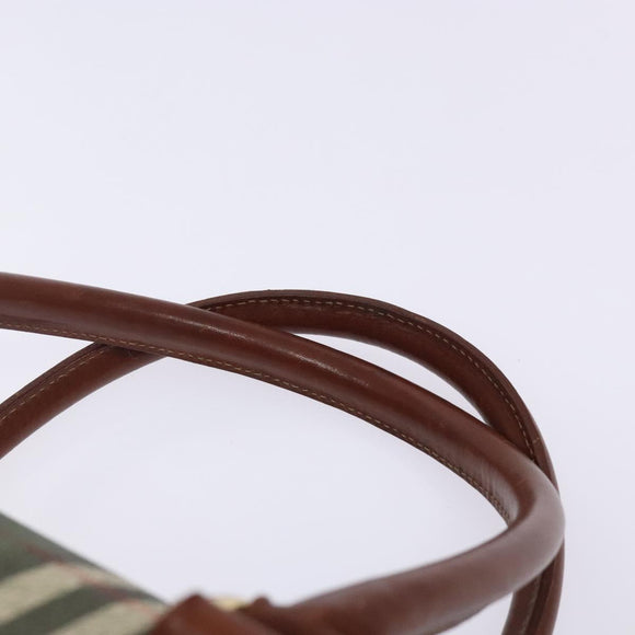 Burberrys Nova Check Hand Bag PVC Leather Green Gold Auth 133132