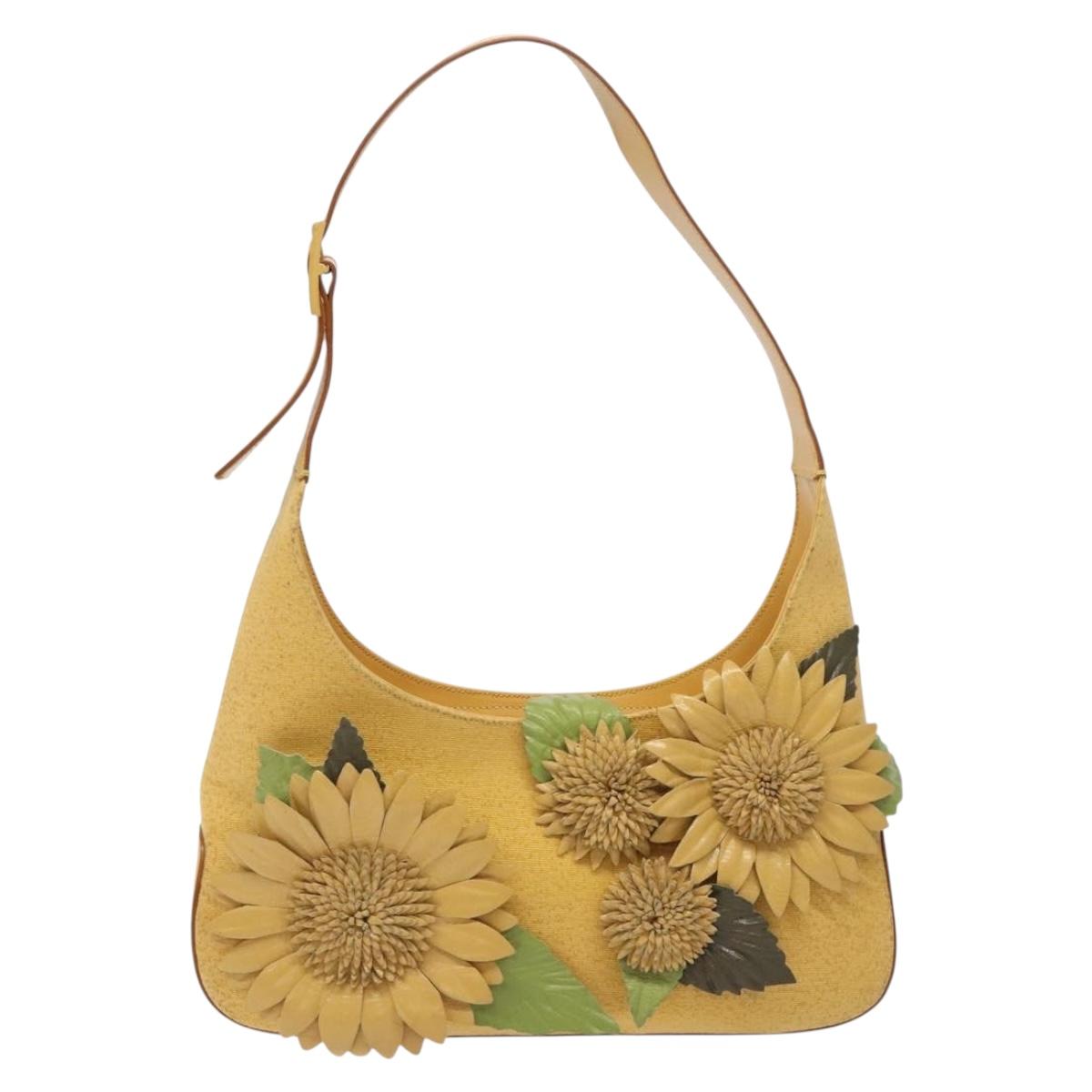 Salvatore Ferragamo Sunflower Shoulder Bag Canvas Yellow Auth 