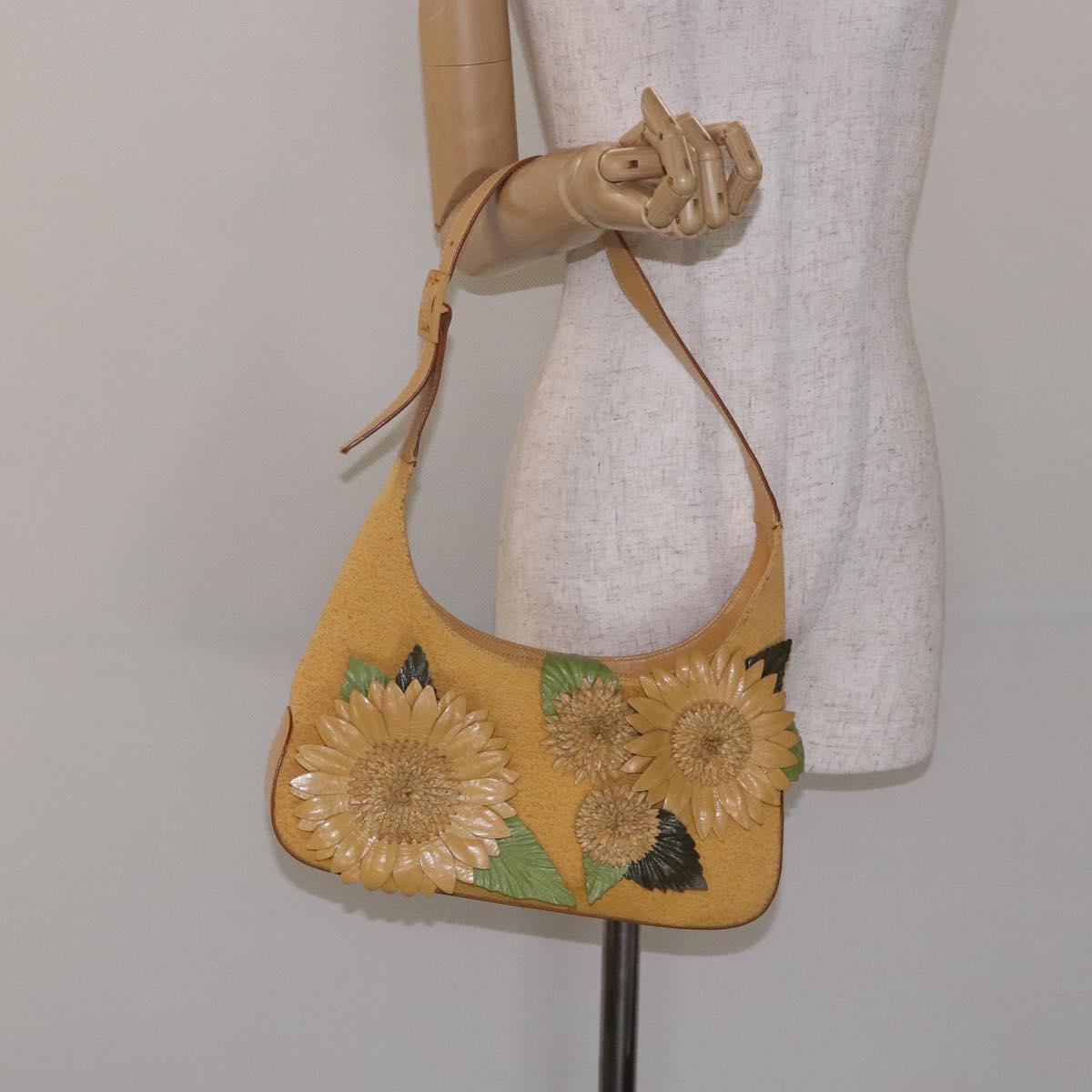Salvatore Ferragamo Sunflower Shoulder Bag Canvas Yellow Auth 