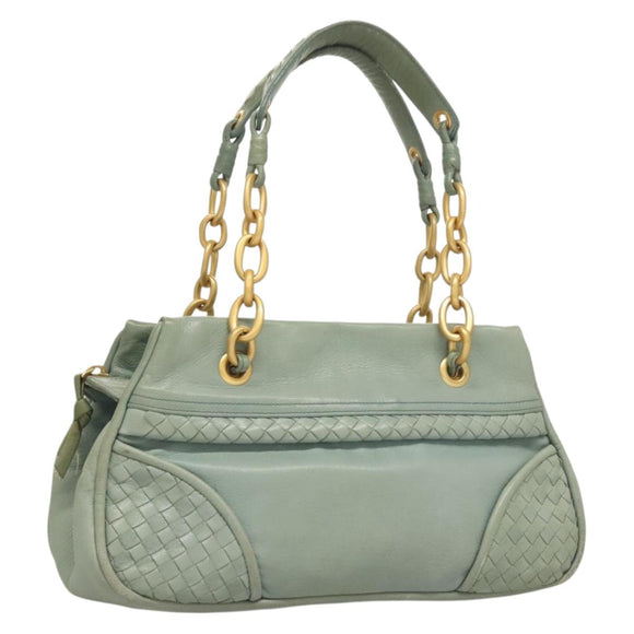 BOTTEGA VENETA INTRECCIATO Shoulder Bag Leather Light Blue Gold Auth 133141