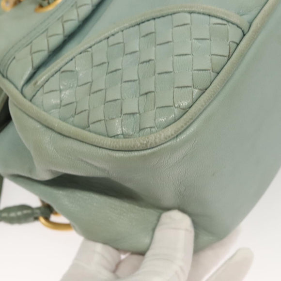 BOTTEGA VENETA INTRECCIATO Shoulder Bag Leather Light Blue Gold Auth 133141