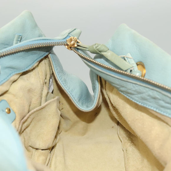 BOTTEGA VENETA INTRECCIATO Shoulder Bag Leather Light Blue Gold Auth 133141