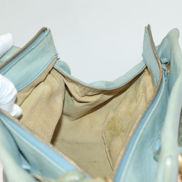 BOTTEGA VENETA INTRECCIATO Shoulder Bag Leather Light Blue Gold Auth 133141