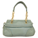 BOTTEGA VENETA INTRECCIATO Shoulder Bag Leather Light Blue Gold Auth 133141-2
