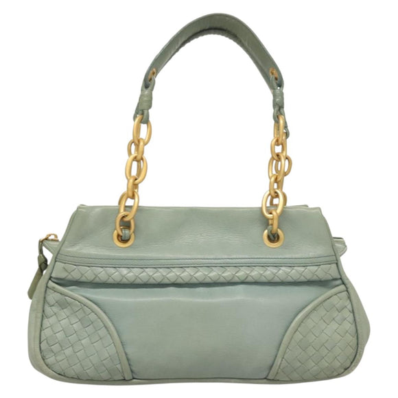 BOTTEGA VENETA INTRECCIATO Shoulder Bag Leather Light Blue Gold Auth 133141