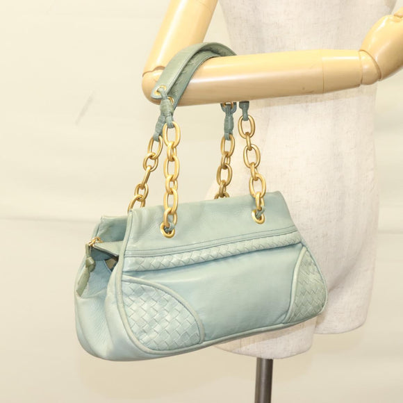 BOTTEGA VENETA INTRECCIATO Shoulder Bag Leather Light Blue Gold Auth 133141