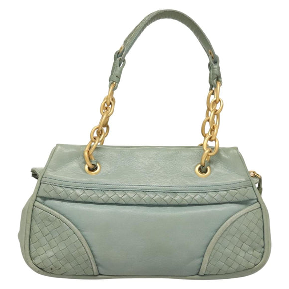 BOTTEGA VENETA INTRECCIATO Shoulder Bag Leather Light Blue Gold Auth 133141