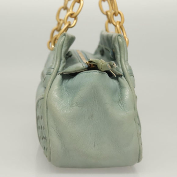 BOTTEGA VENETA INTRECCIATO Shoulder Bag Leather Light Blue Gold Auth 133141