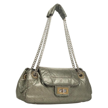 CHANEL 2.55 Chain Shoulder Bag Leather Silver CC Auth 133142