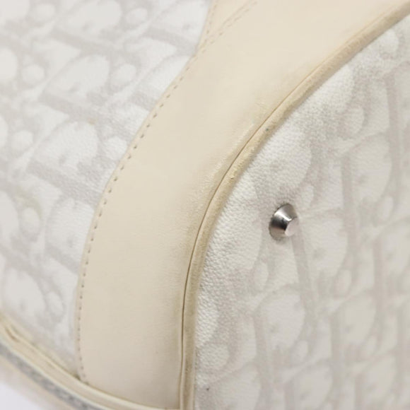 Christian Dior Trotter Canvas Romantic Shoulder Bag PVC White Silver Auth 133156