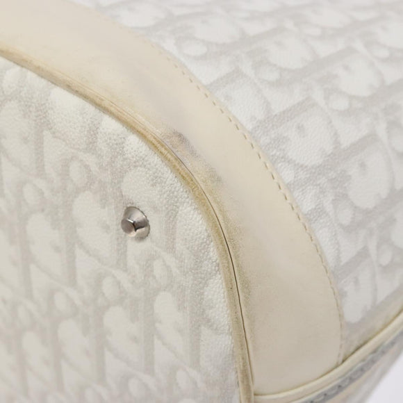 Christian Dior Trotter Canvas Romantic Shoulder Bag PVC White Silver Auth 133156