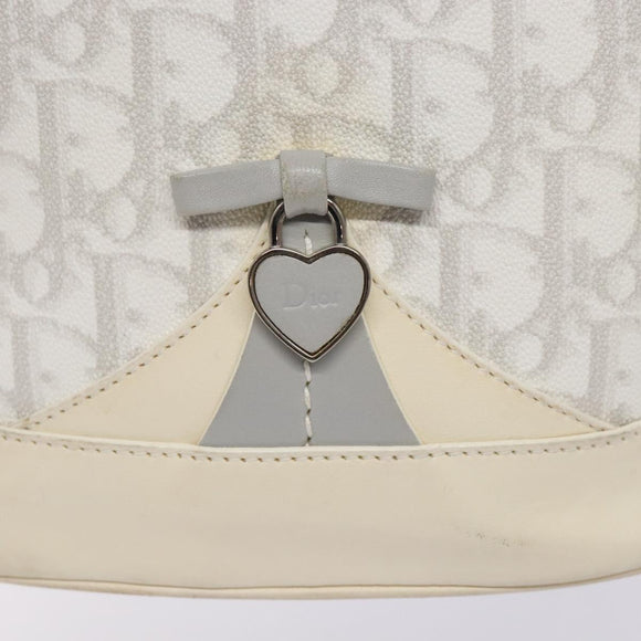 Christian Dior Trotter Canvas Romantic Shoulder Bag PVC White Silver Auth 133156
