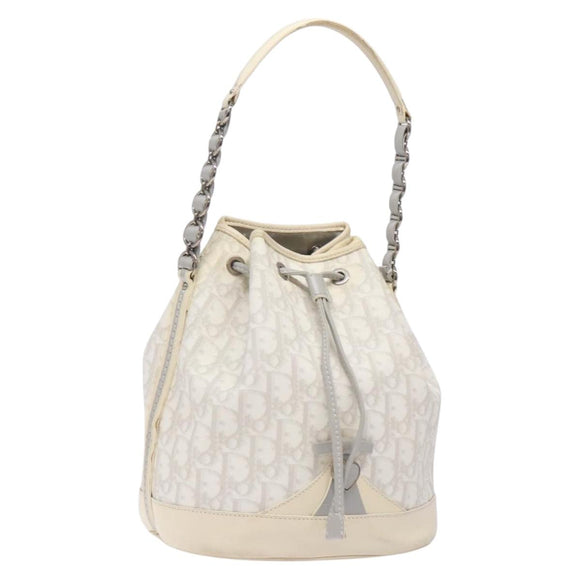 Christian Dior Trotter Canvas Romantic Shoulder Bag PVC White Silver Auth 133156V
