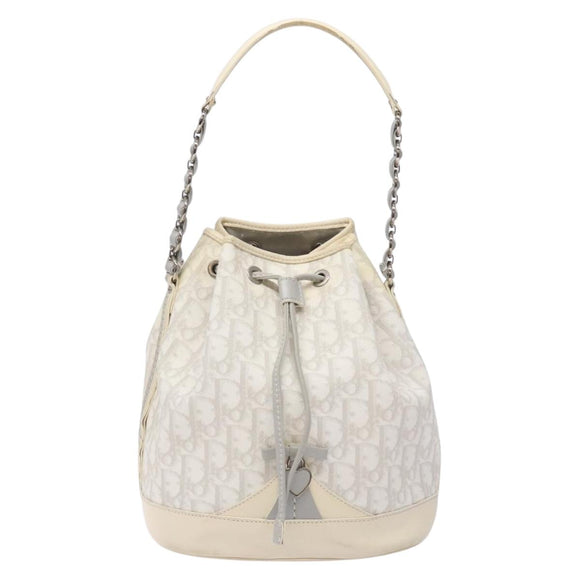 Christian Dior Trotter Canvas Romantic Shoulder Bag PVC White Silver Auth 133156V
