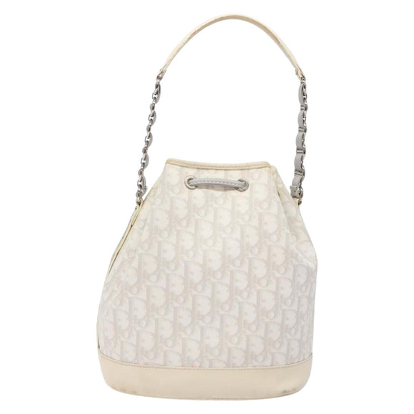 Christian Dior Trotter Canvas Romantic Shoulder Bag PVC White Silver Auth 133156