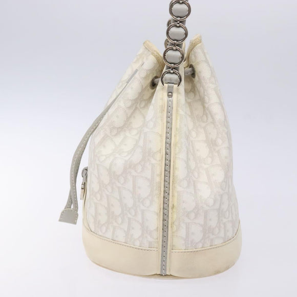 Christian Dior Trotter Canvas Romantic Shoulder Bag PVC White Silver Auth 133156