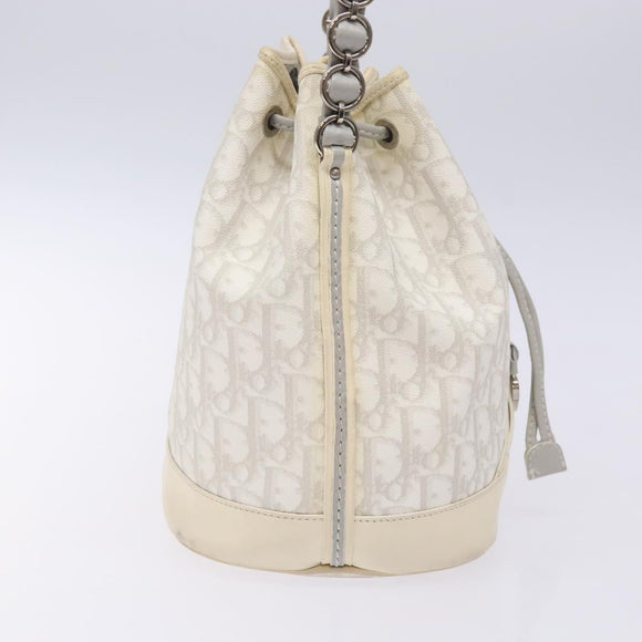 Christian Dior Trotter Canvas Romantic Shoulder Bag PVC White Silver Auth 133156