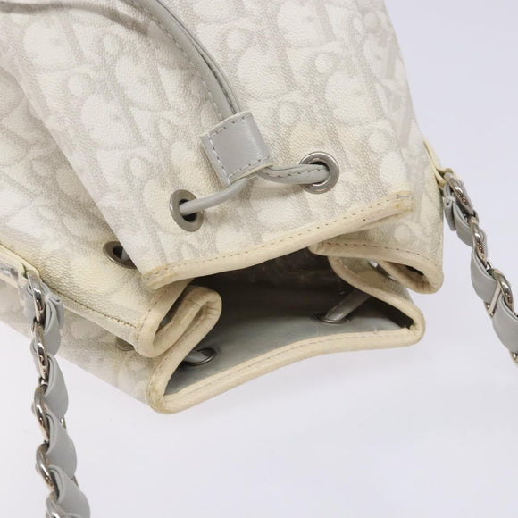 Christian Dior Trotter Canvas Romantic Shoulder Bag PVC White Silver Auth 133156