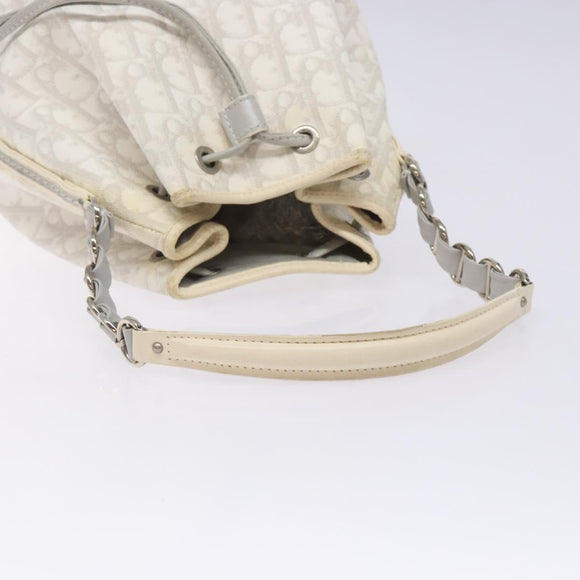 Christian Dior Trotter Canvas Romantic Shoulder Bag PVC White Silver Auth 133156
