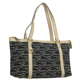 GUCCI Tote Bag Canvas Navy Gold 141470 Auth 133157