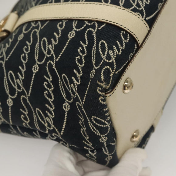 GUCCI Tote Bag Canvas Navy Gold 141470 Auth 133157