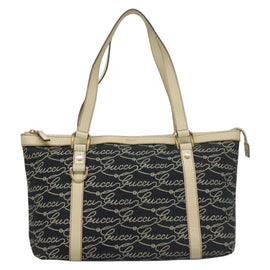 GUCCI Tote Bag Canvas Navy Gold 141470 Auth 133157 - 0
