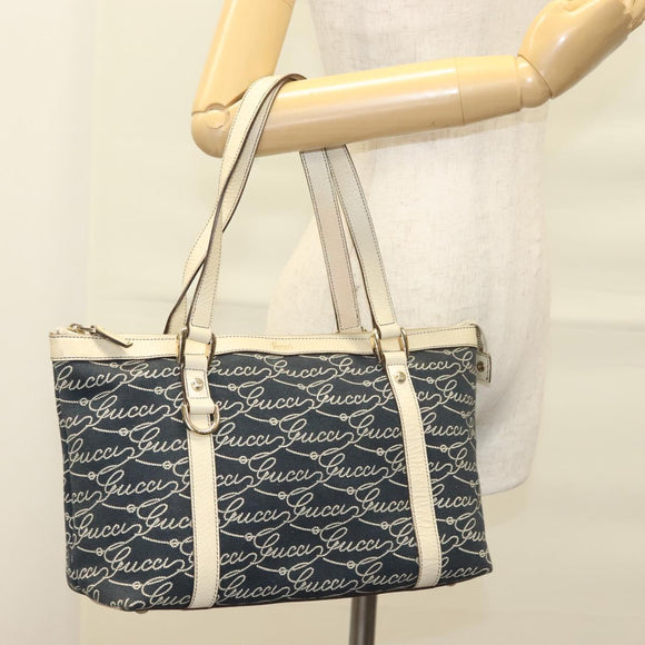 GUCCI Tote Bag Canvas Navy Gold 141470 Auth 133157