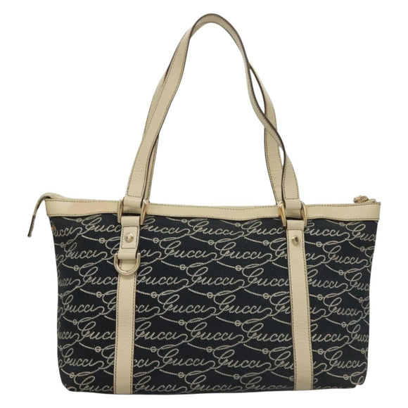 GUCCI Tote Bag Canvas Navy Gold 141470 Auth 133157