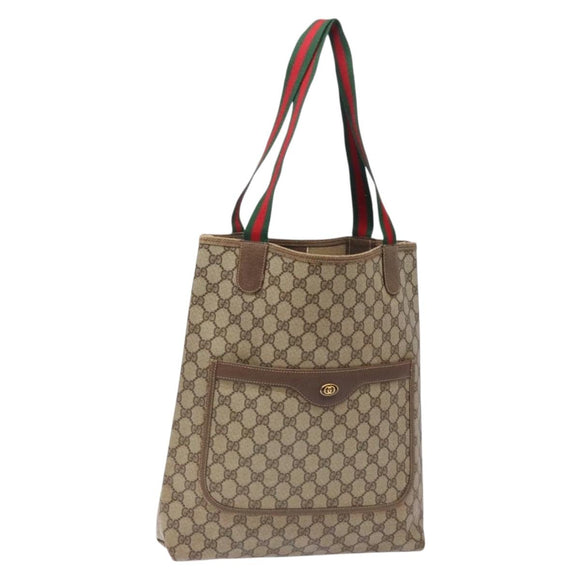 GUCCI GG Supreme Web Sherry Line Tote Bag PVC Beige Red 39 02 003 Auth 133158
