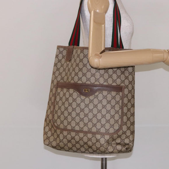 GUCCI GG Supreme Web Sherry Line Tote Bag PVC Beige Red 39 02 003 Auth 133158