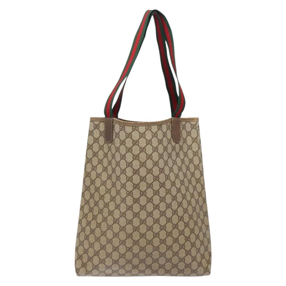 GUCCI GG Supreme Web Sherry Line Tote Bag PVC Beige Red 39 02 003 Auth 133158