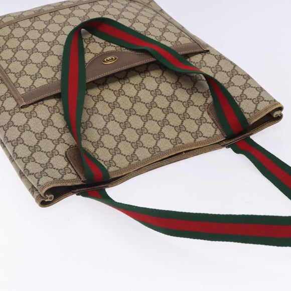 GUCCI GG Supreme Web Sherry Line Tote Bag PVC Beige Red 39 02 003 Auth 133158