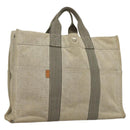 HERMES Fourre Tout MM Hand Bag Canvas Gray Silver Auth 133159-1