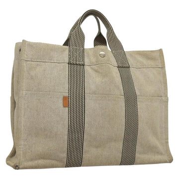 HERMES Fourre Tout MM Hand Bag Canvas Gray Silver Auth 133159
